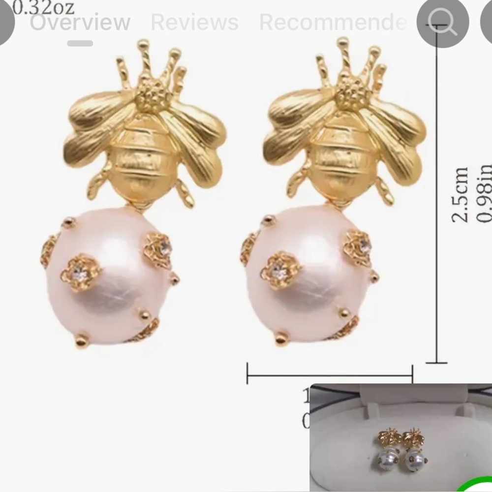 Gold and White Bee Drop Earrings